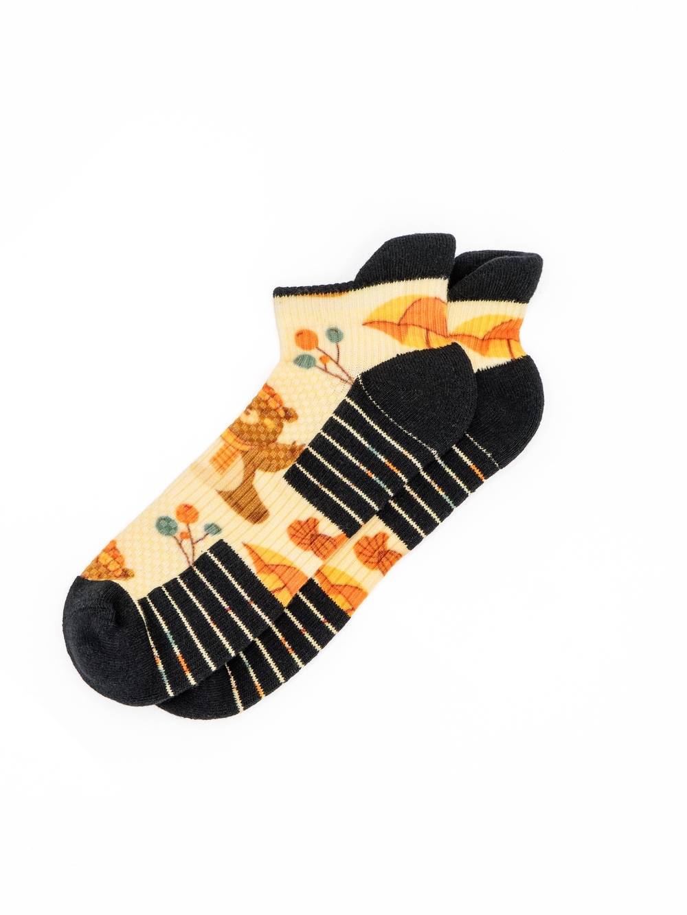 Women's Yellow Floral Ankle Compression Socks with Black Accents